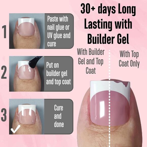 Sharp Square French Tip Press-On Toe Nail Tips Soft Gel False Toenail Extensions - Picture 2 of 6